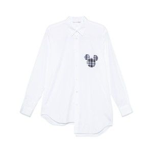 Comme Des Garçons Classic White Shirt With Plaid Mickey Mouse Patch - NWT